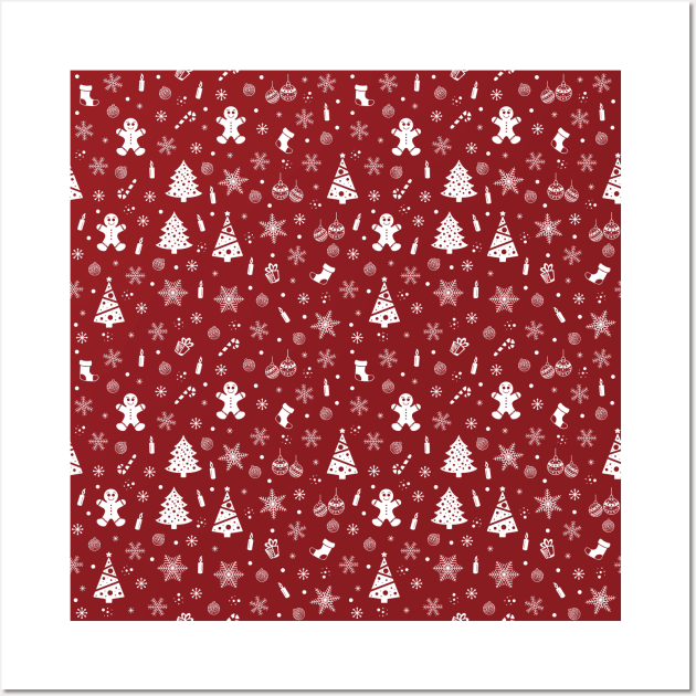 Cheerful Red Christmas Pattern Wall Art by Simplulina